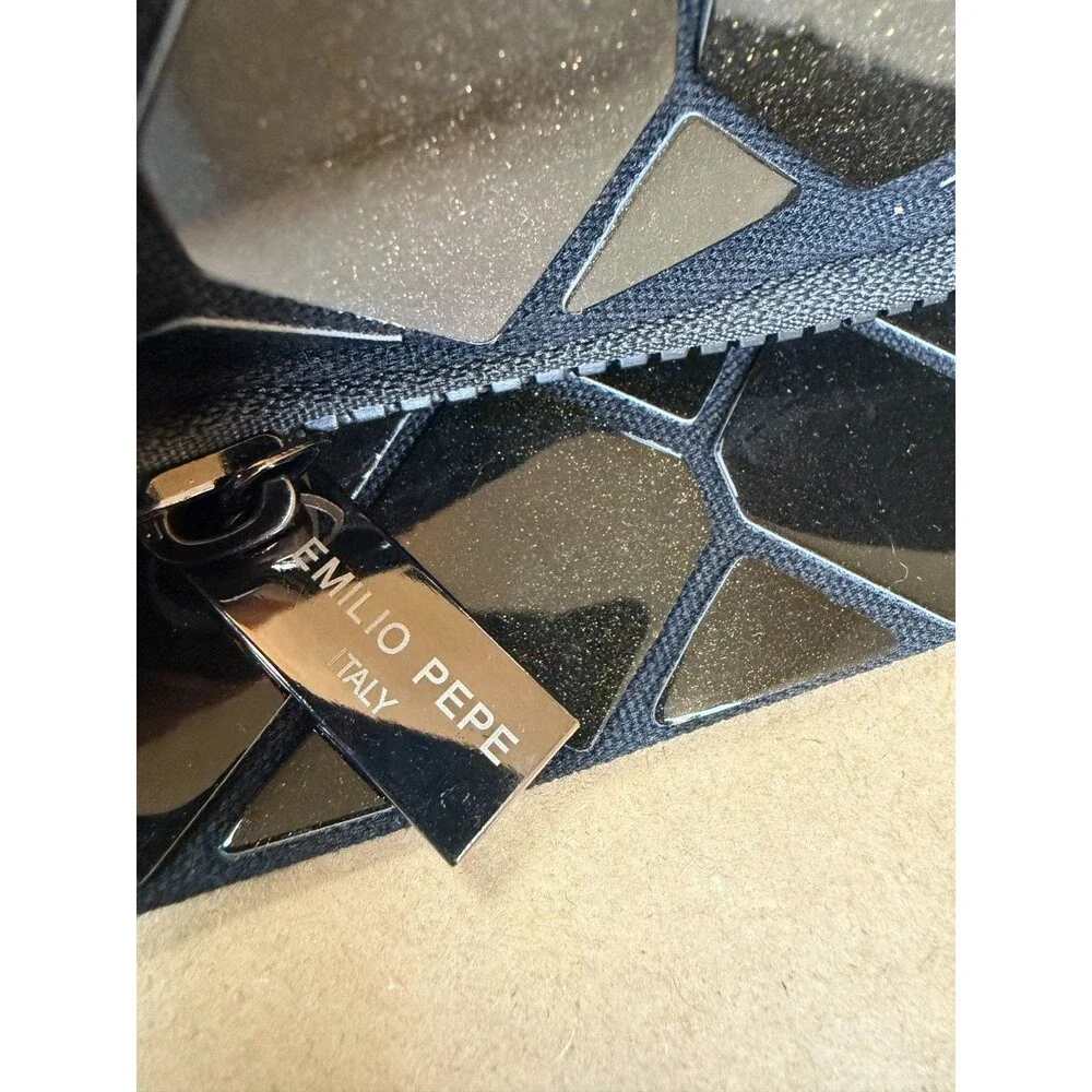 Emilio Pepe Italy Black Geometric Mosaic Clutch Purse Mod Cocktail Evening Retro